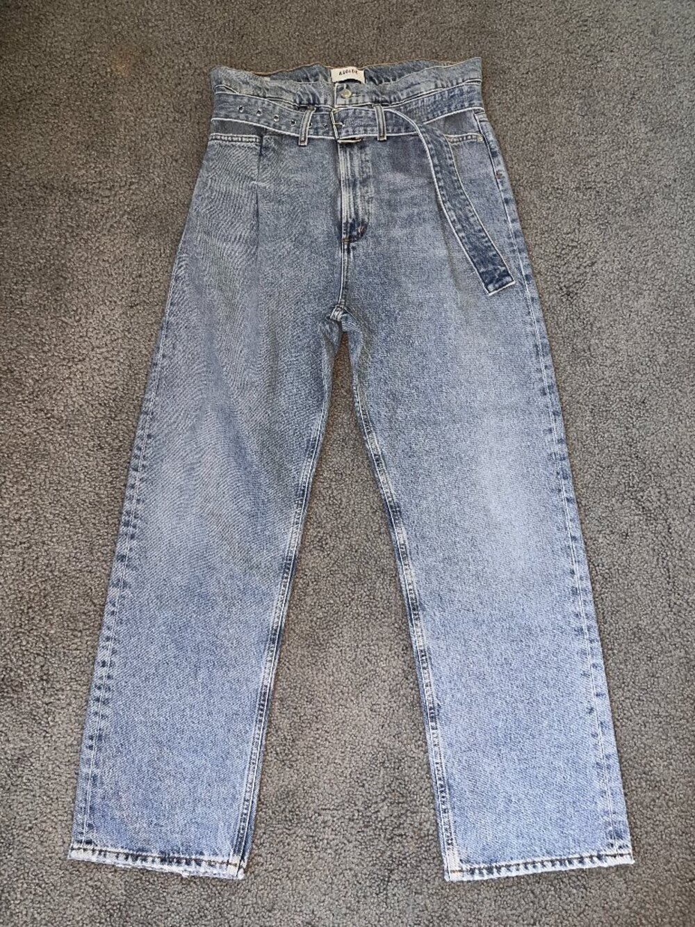 AGOLDE REWORK STRAIGHT LEG ULTRA HIGH RISE CINCH WAIST PLEATED BAGGY JEAN BELTED